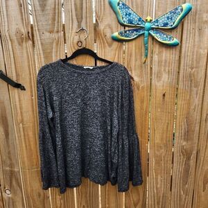 Prospect NY Black Marled Bell Sleeve Sweater Women's Plus 1X Gray Black